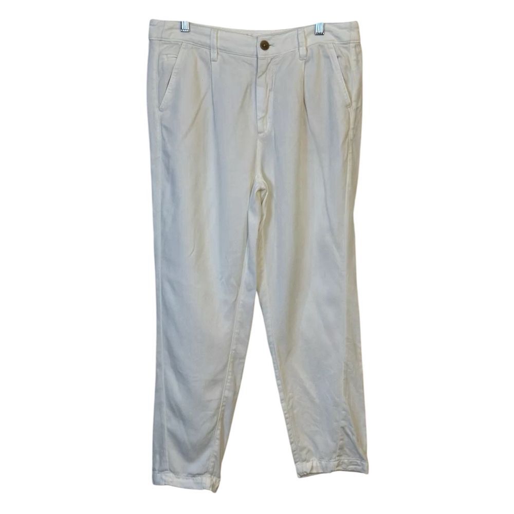 Anthropologie White‎ Ivory Flannel Pants Size 29 Mid Rise Tapered Leg.